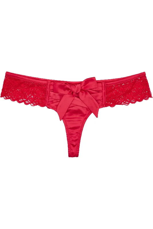 Women’s floral lace panties-Ruby Pink satin crossover thong