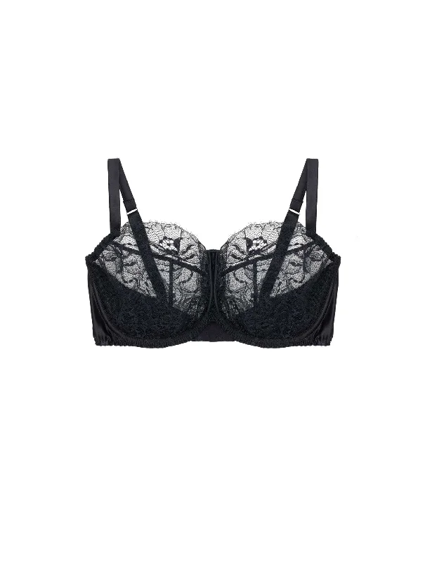 Women’s low-rise lace panties-Signature Lace Black Curve Balcony Bra