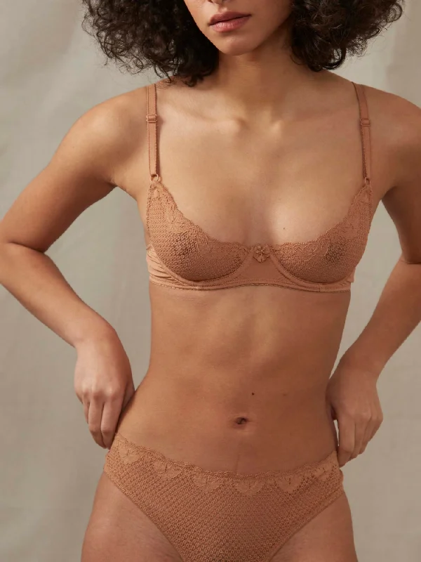 Women’s stretchy high-cut briefs-Duet by Timpa: Lace Demi Bra - Caramel