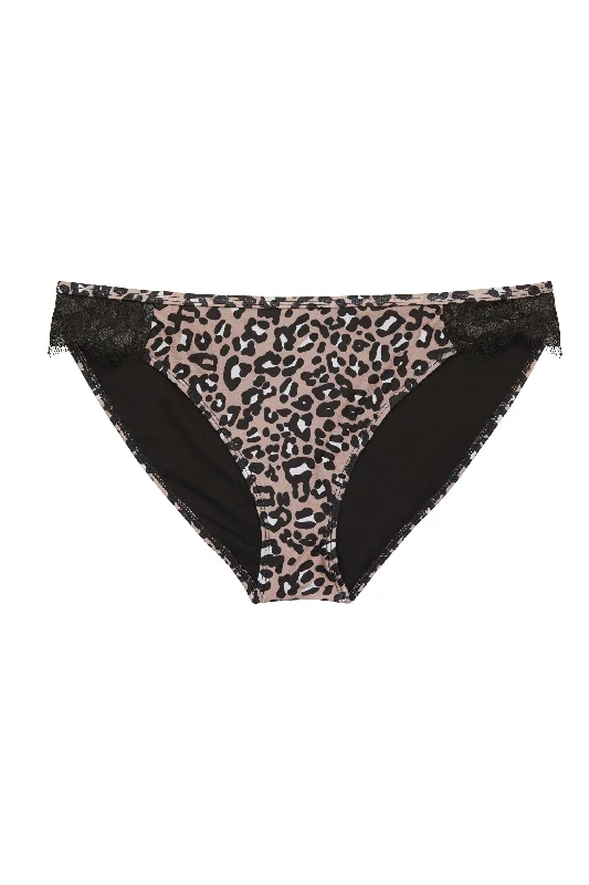 Women’s embroidered seamless briefs-Leopard Eco Lace Trim Bikini Brief