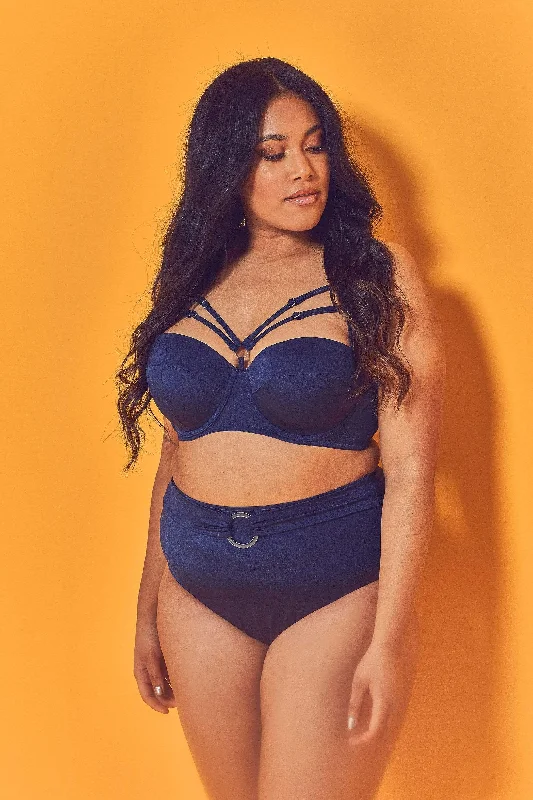 Women’s trendy striped briefs-Navy Belted Bikini Brief Curve