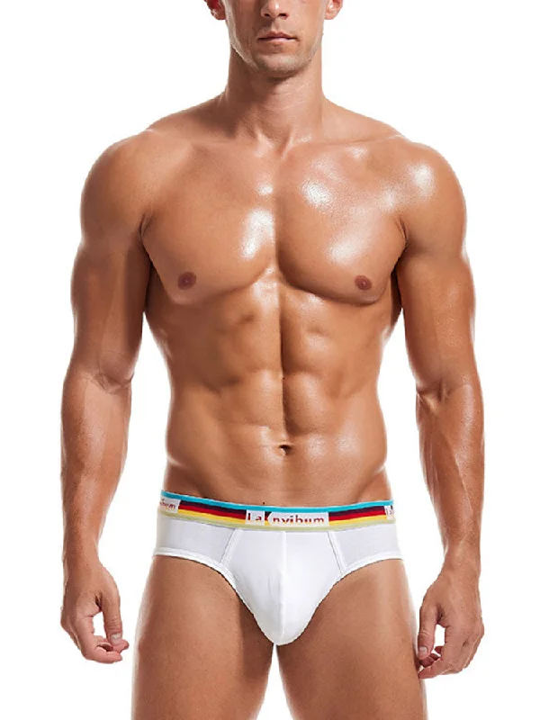 Men’s cotton-blend athletic briefs-2 Pack Men's Rainbow Waistband Big Pouch Briefs