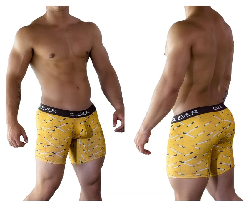 Men’s bold stripe boxer briefs-Clever 9099 Limited Edition Long Boxer Briefs Color Yellow-15