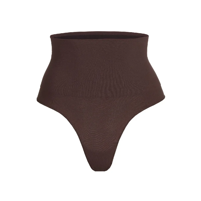 Women’s stretchy high-cut briefs-CORE CONTROL THONG | COCOA