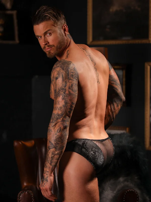 Men’s cozy jersey boxer briefs-Black Tie Peek-A-Boo Brief