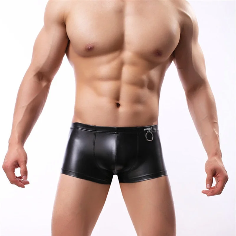 Men’s quick-dry performance trunks-Men's Faux Leather Boxer Brief