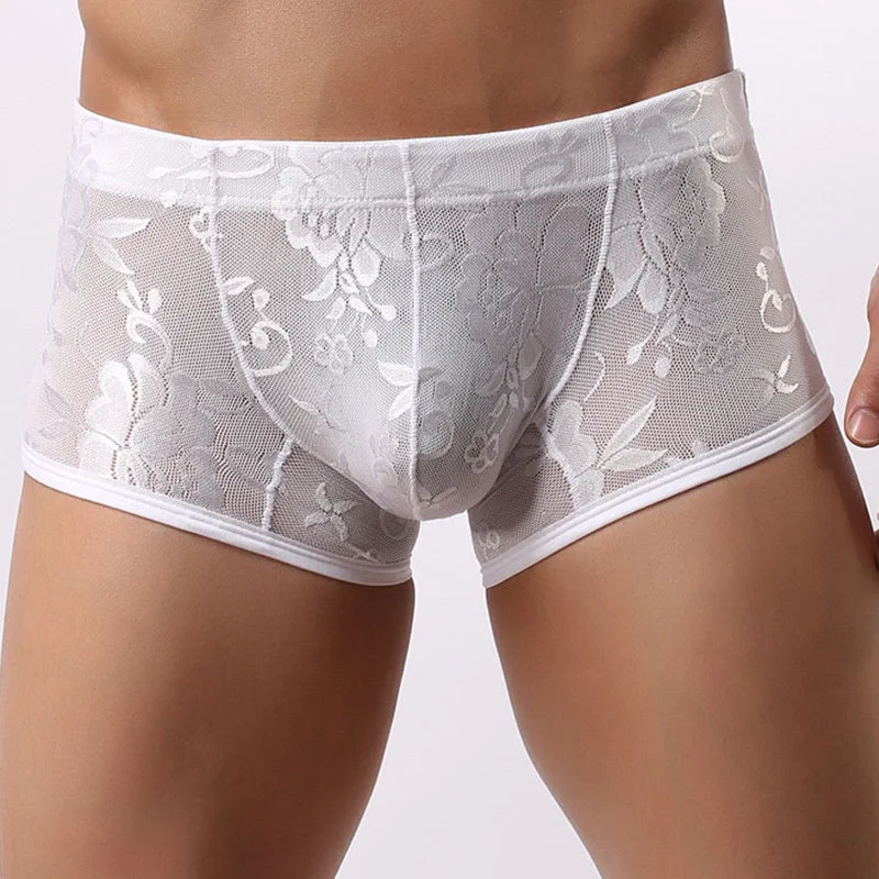 Men’s breathable stretch trunks-Men's Floral Lace Boxer Brief