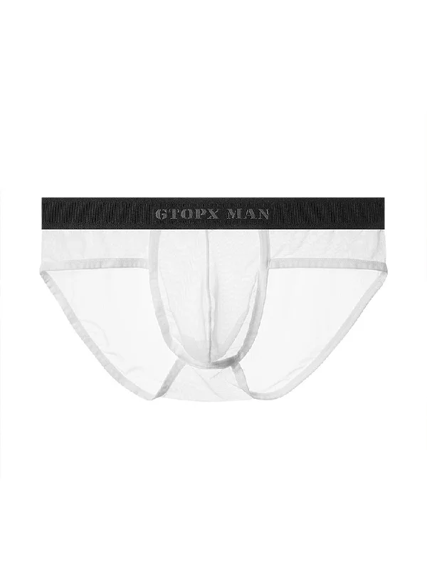 Men’s smooth cotton trunks-Men's Ice Silk Transparent Full Mesh Thin Style Briefs