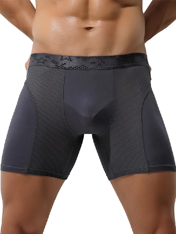 Men’s quick-dry performance trunks-Men's Long Anti-Chafing Athletic Boxer Briefs