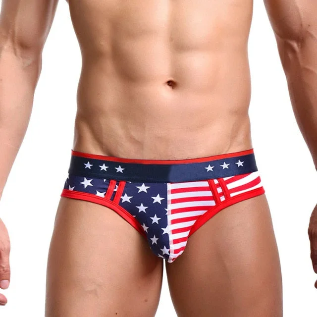 Men’s soft bamboo briefs-Men's Star's & Stripes Printed Flag Brief