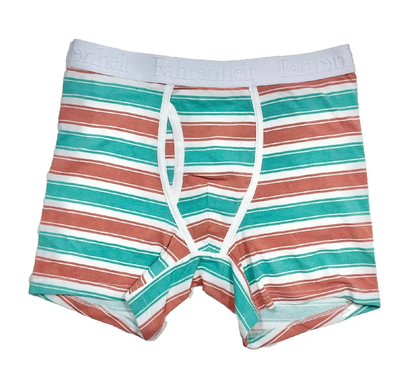 Men’s quick-dry cotton-blend boxers-Newman Boxer Brief | Coral & Green Stripe