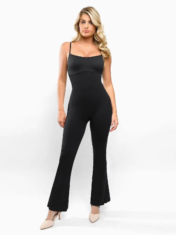 Women’s lightweight hipster briefs-Shapewear Butt Lift Flare Leg Strappy Jumpsuit