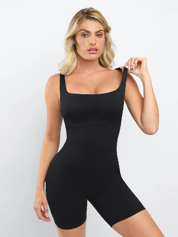 Women’s seamless hipster underwear-Shapewear Square Neck Slimming Mid-Thigh Workout Romper