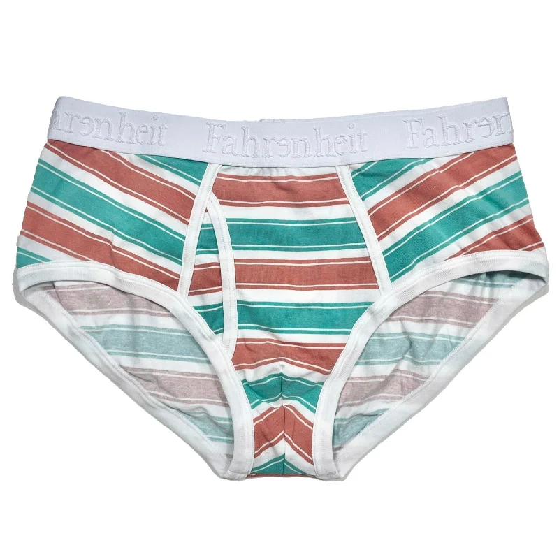 Men’s supportive seamless briefs-Wayne Brief | Coral & Green Stripe