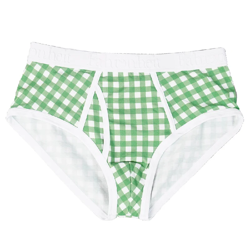 Men’s anti-odor microfiber boxers-Wayne Brief | Green Gingham