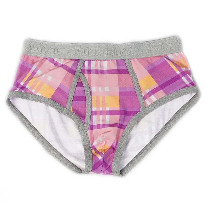 Men’s breathable jersey boxer briefs-Wayne Brief | Plaid Purple/Grey